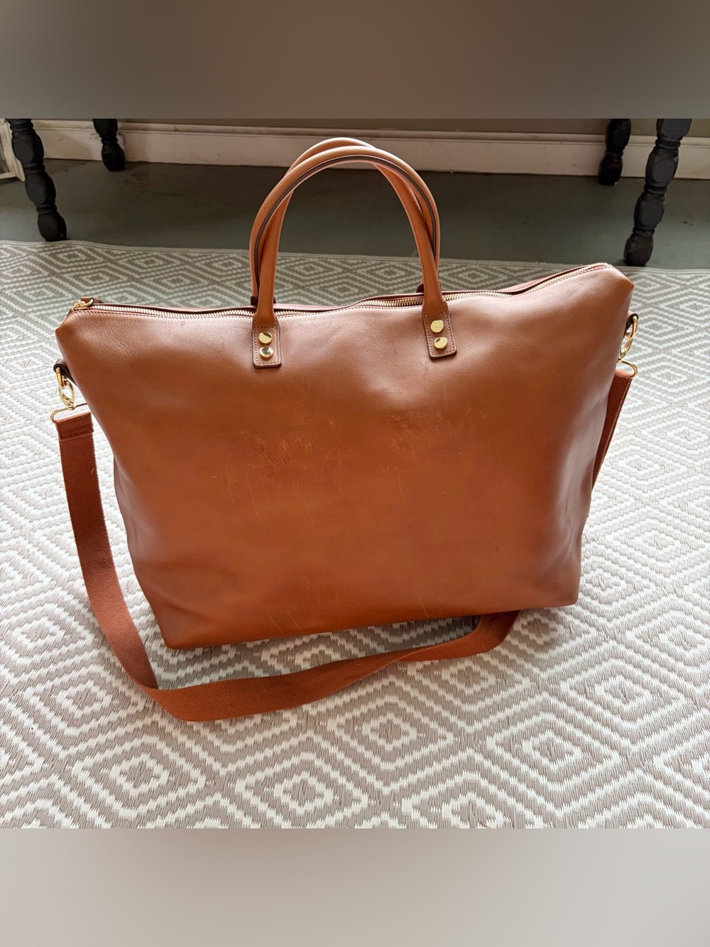 Mark & Graham Leather Brown Essential Weekender Duffle Tote Bag Travel